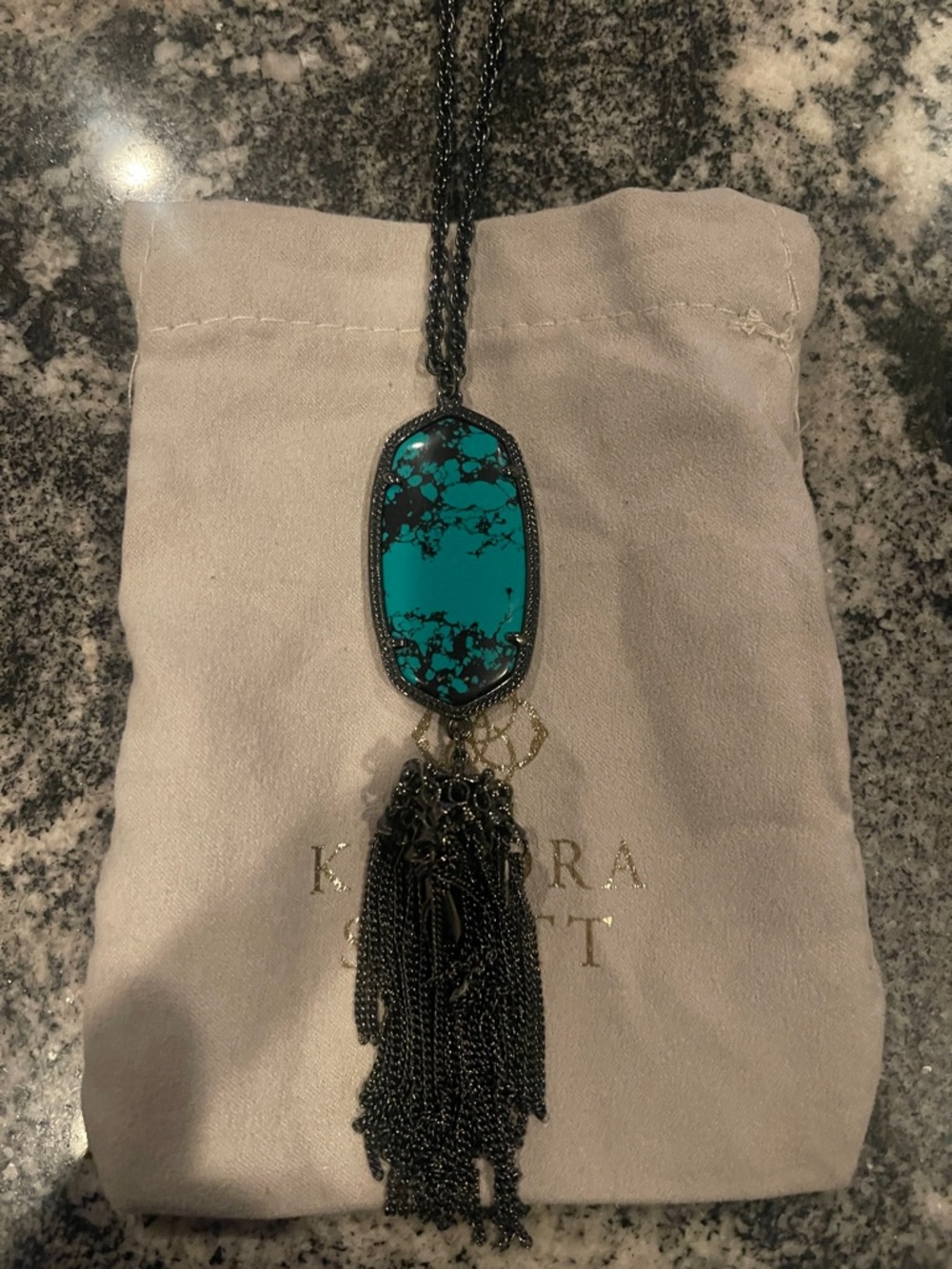 Kendra Scott Black Chain Turquoise Pendant Necklace with Tassel - Picture 2 of 2